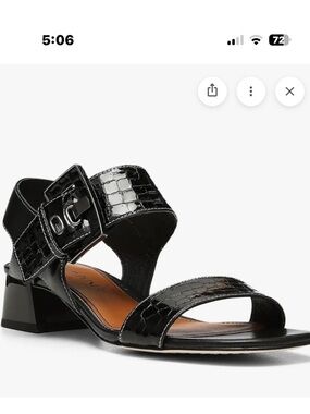 Donald J. Pliner Black Croc-Embossed Patent Leather Block Heel Sandals